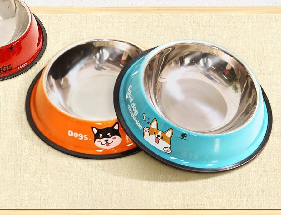 ペット食器 犬柄イラスト付き滑り止め加工ステンレスフードボウル