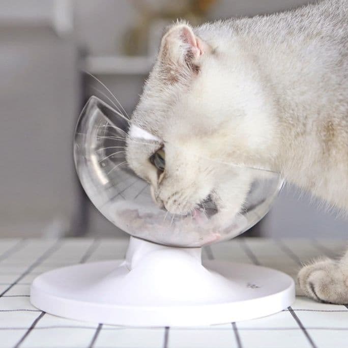 ペット食器 猫の首に優しい斜め傾斜型透明食器台