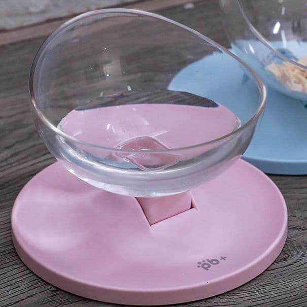 ペット食器 猫の首に優しい斜め傾斜型透明食器台