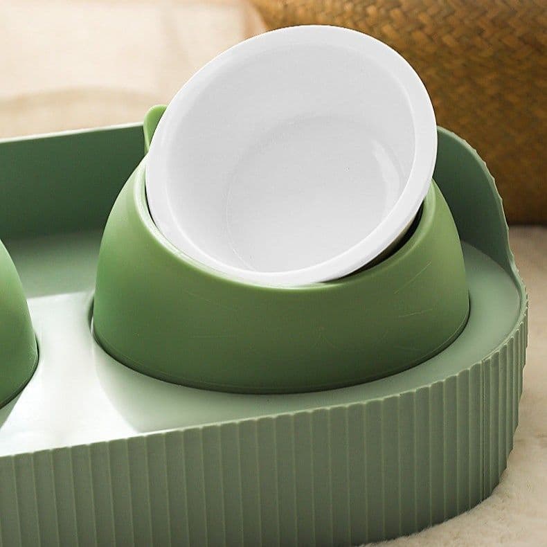 ペット食器 こぼれ防止トレー付き二つ皿ペット食器