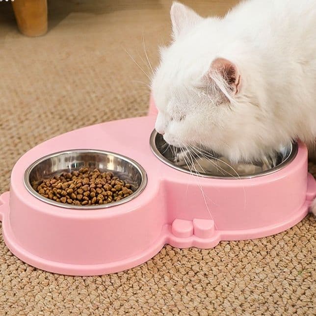 ペット食器 恐竜モチーフ二つボウル式ステンレス製ペット食器