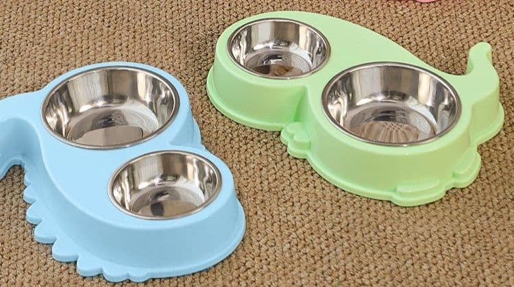 ペット食器 恐竜モチーフ二つボウル式ステンレス製ペット食器