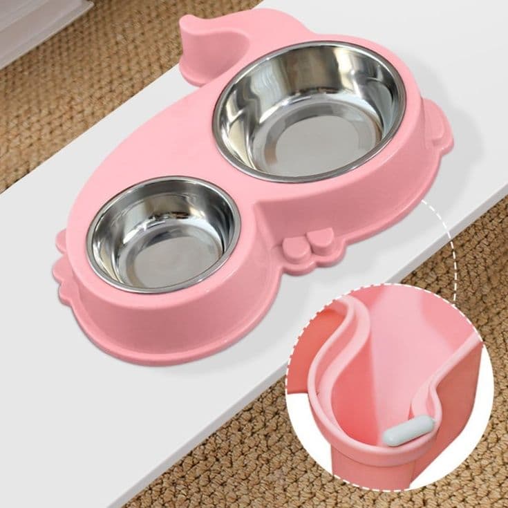 ペット食器 恐竜モチーフ二つボウル式ステンレス製ペット食器