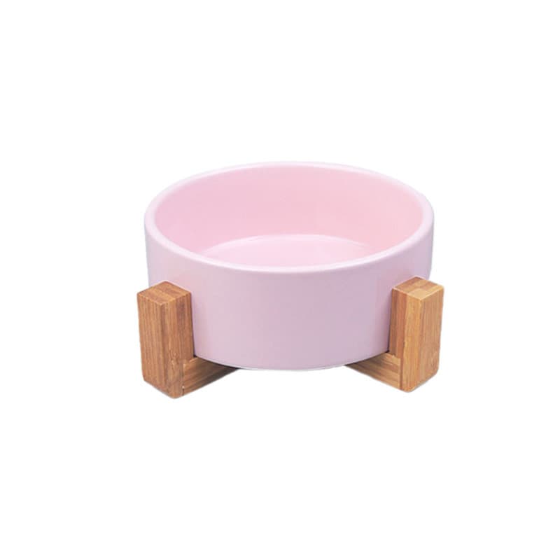 ペット食器 竹製台座付き陶器製ペット食器