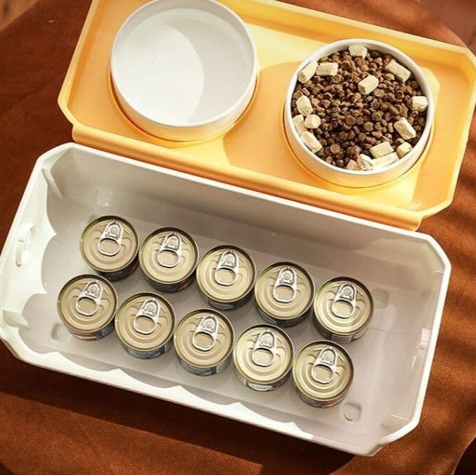 ペット食器 全包囲ガード付き防漏二重構造猫用食器台