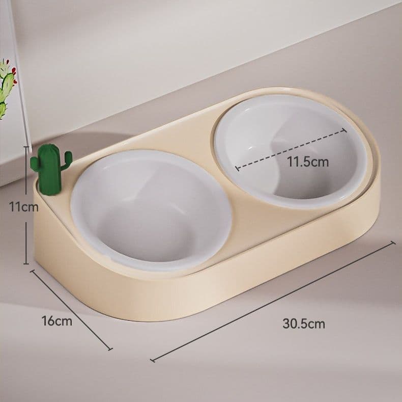 ペット食器 首保護角度付きダブルボウル陶器製食器台