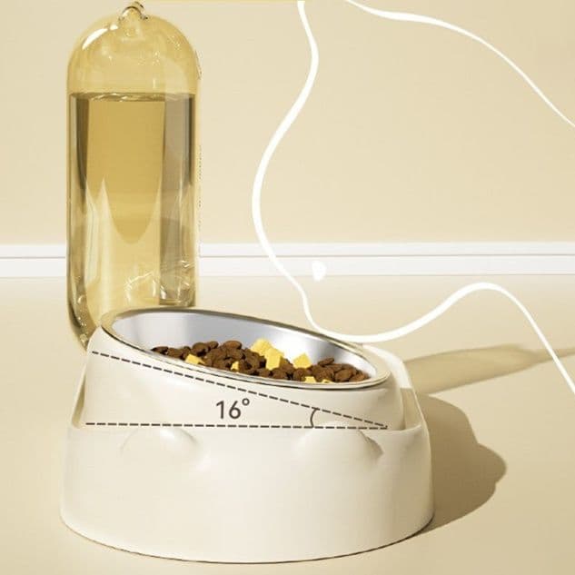 ペット食器 傾斜台座付き給水器一体型ペット食器