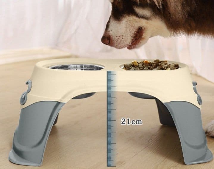 ペット食器 犬用高さ調整付き二段階式ダブルペット食器