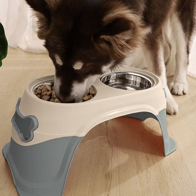 ペット食器 犬用高さ調整付き二段階式ダブルペット食器