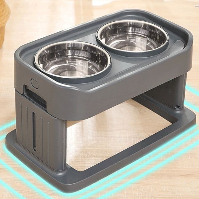 ペット食器 高さ調節可能昇降式二皿付ペット食器台