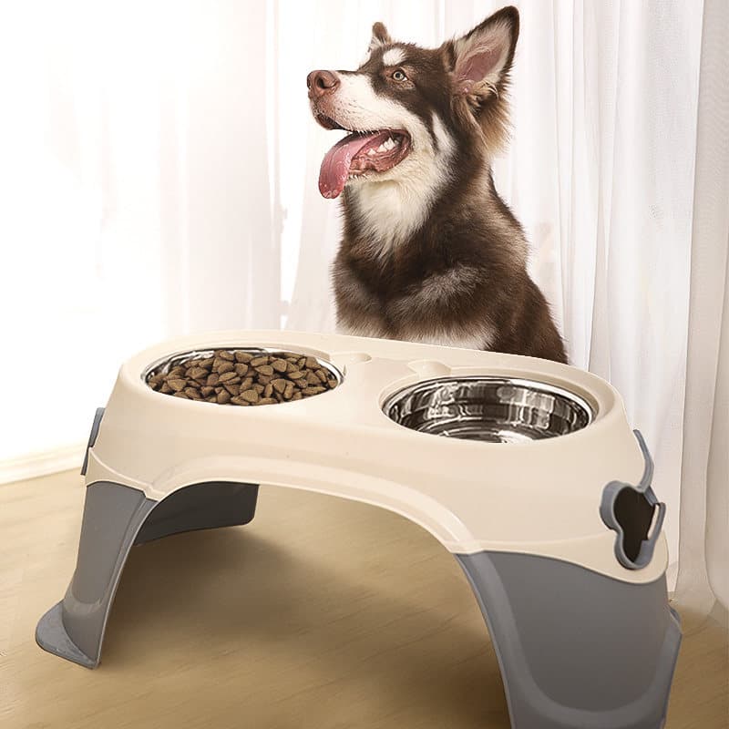 ペット食器 犬用高さ調整付き二段階式ダブルペット食器