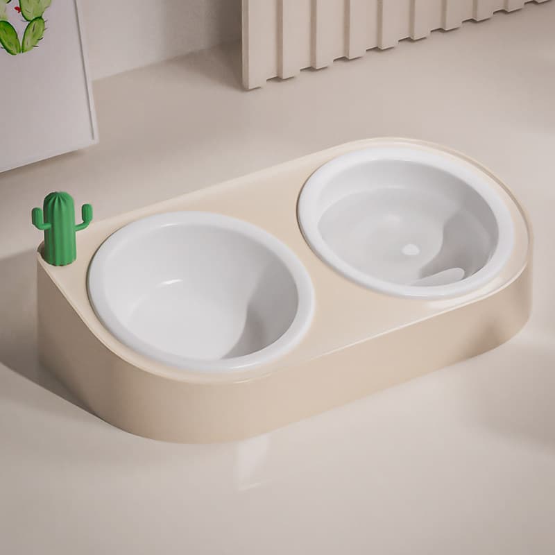 ペット食器 首保護角度付きダブルボウル陶器製食器台